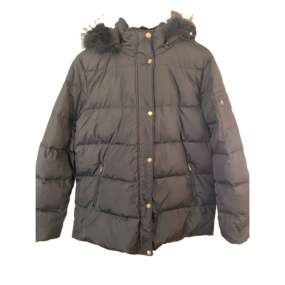 Lauren Ralph Lauren Black Puffer Jacket Faux Fur Hood Quilted Winter Coat LRL